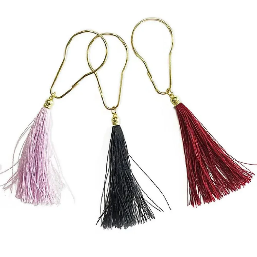3 Sets Wild Sage ERIKA Tassels Goldtone Shower Curtain Hooks - 12 hooks per set